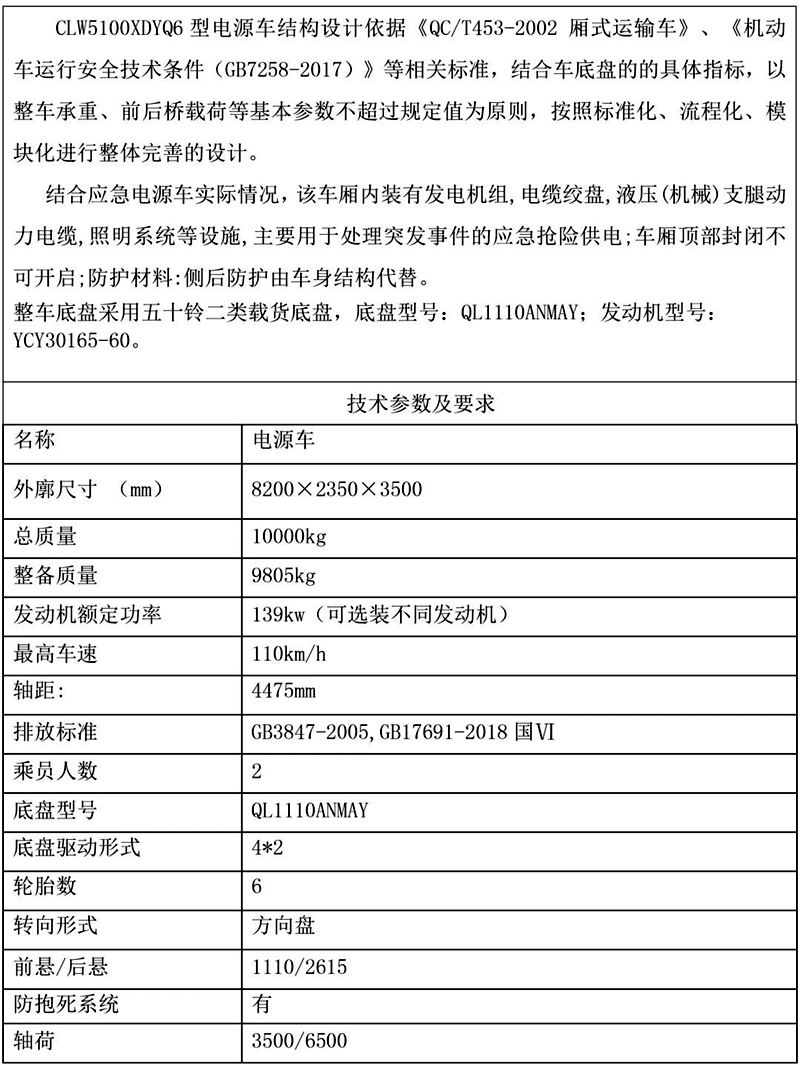 程力威牌电源车